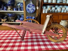Antique Children's Wheelbarrow or Cart (old red paint)
