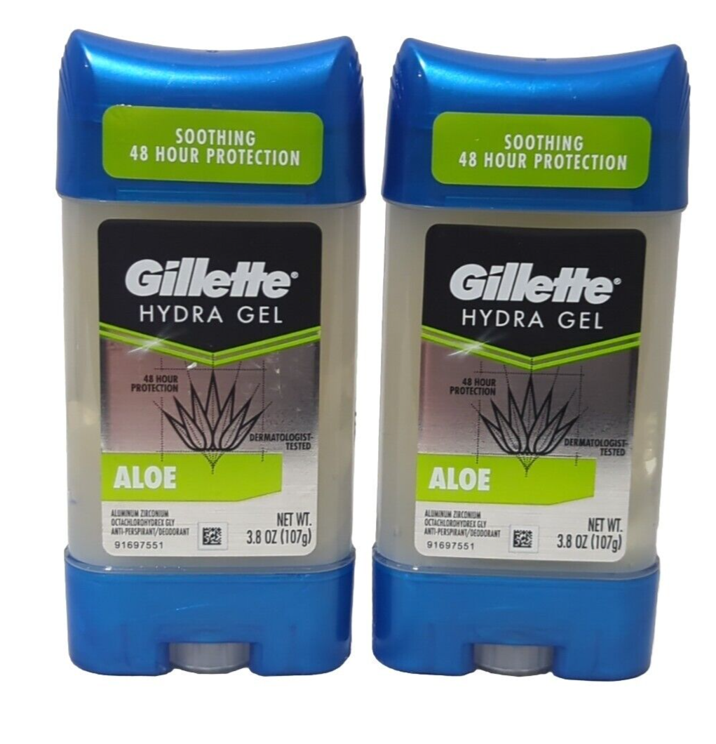 2 X Gillette Hydra Gel Antiperspirant Deodorant Aloe 3.8 Oz Each 48 Hr