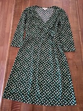 Ann Taylor LOFT Size 2 Green Wrap Dress A Line Geometric 3/4 Sleeve