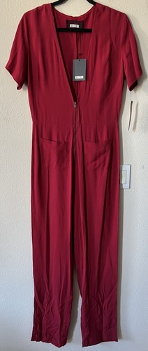 NWT REFORMATION Women’s FARAH JUMPSUIT Cherry Bomb Straight Leg Plunge V Neck 8 - Picture 2 of 6
