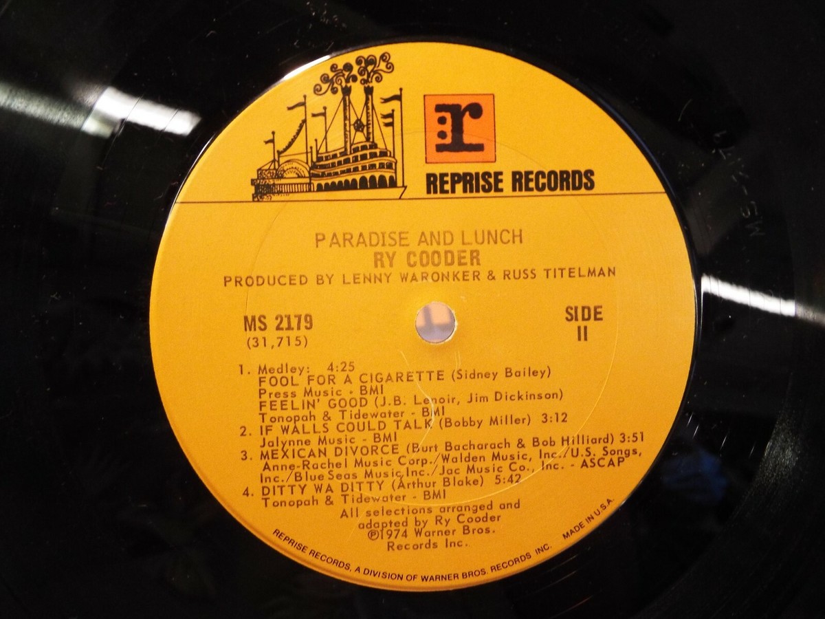 Ry Cooder Paradise and Lunch 1974 Reprise 1/1 RARE ORIGINAL LP