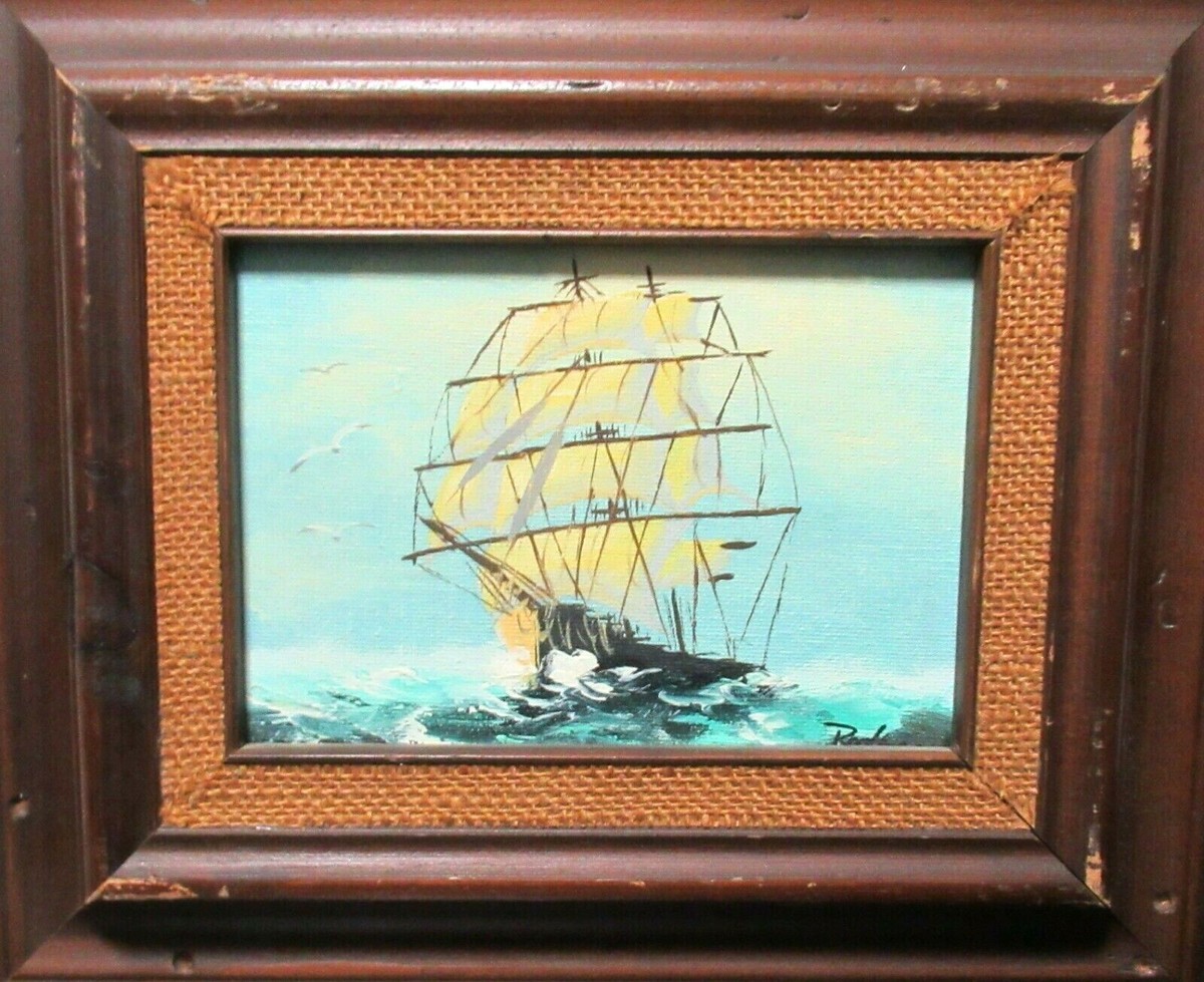 RODGER OIL ON MASONITE SAILING SHIP AT SEA PAINTING | eBay