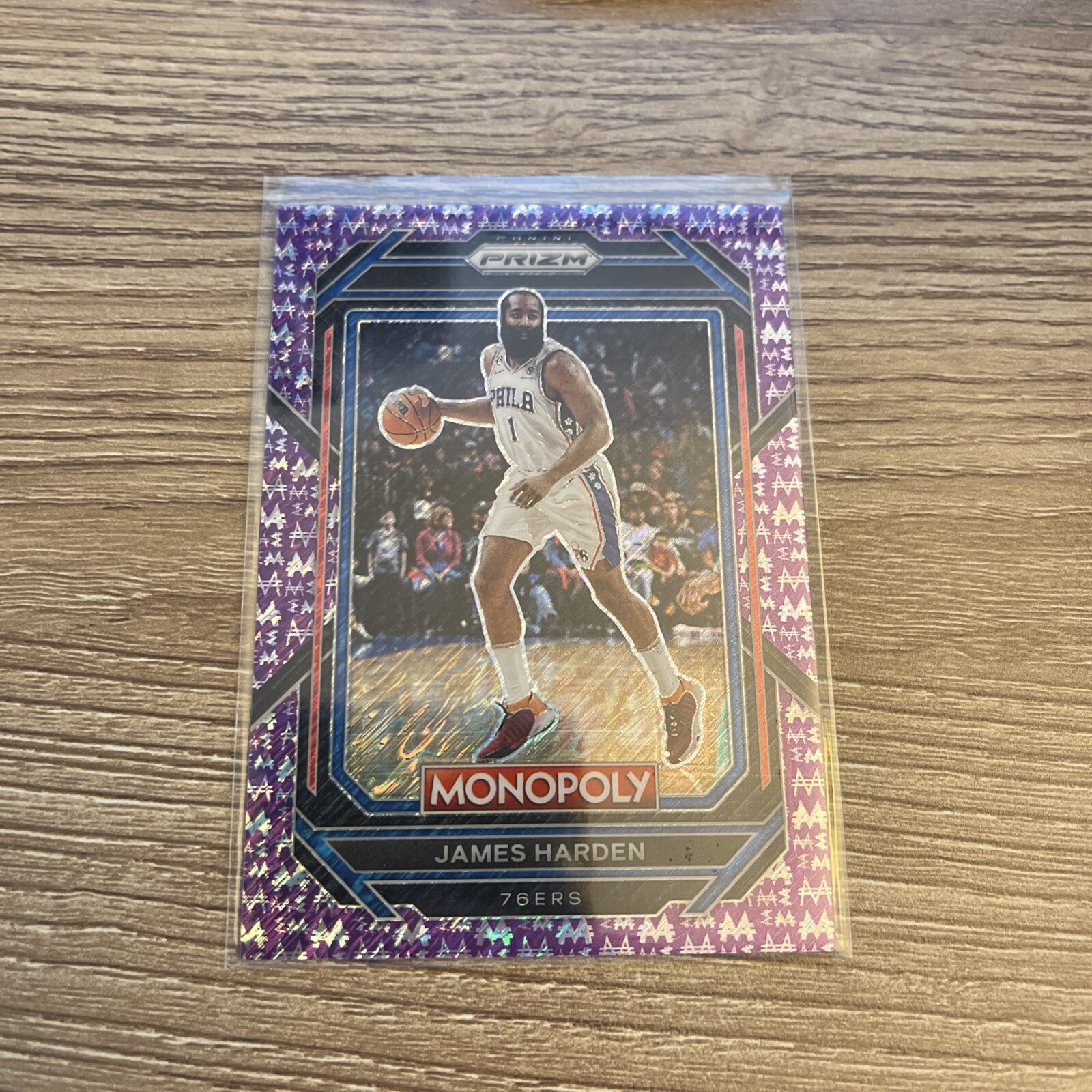 2022-23 Prizm Monopoly #68 JAMES HARDEN Purple Money Shimmer Prizm #5/50 76ERS