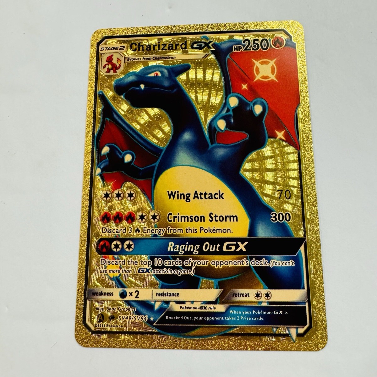 Pokémon Charizard GX 250HP Gold Foil Fan Art Card Parallel Pokémon Charizard GX 250HP Gold Foil Fan Art Card Parallel