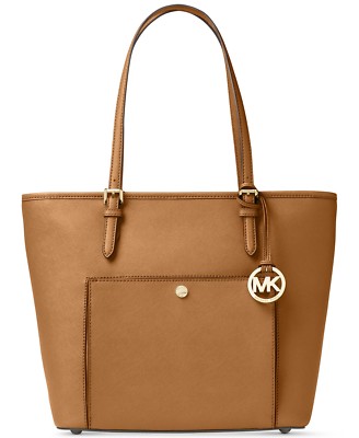 Michael Kors Jet Set Acorn Saffiano Leather Large Snap Pocket Tote
