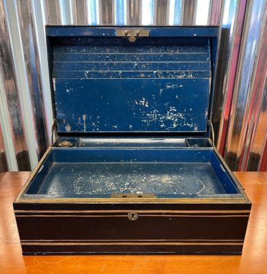 RARE Antique Hobbs & Co. London Metal Lock Box Chest w