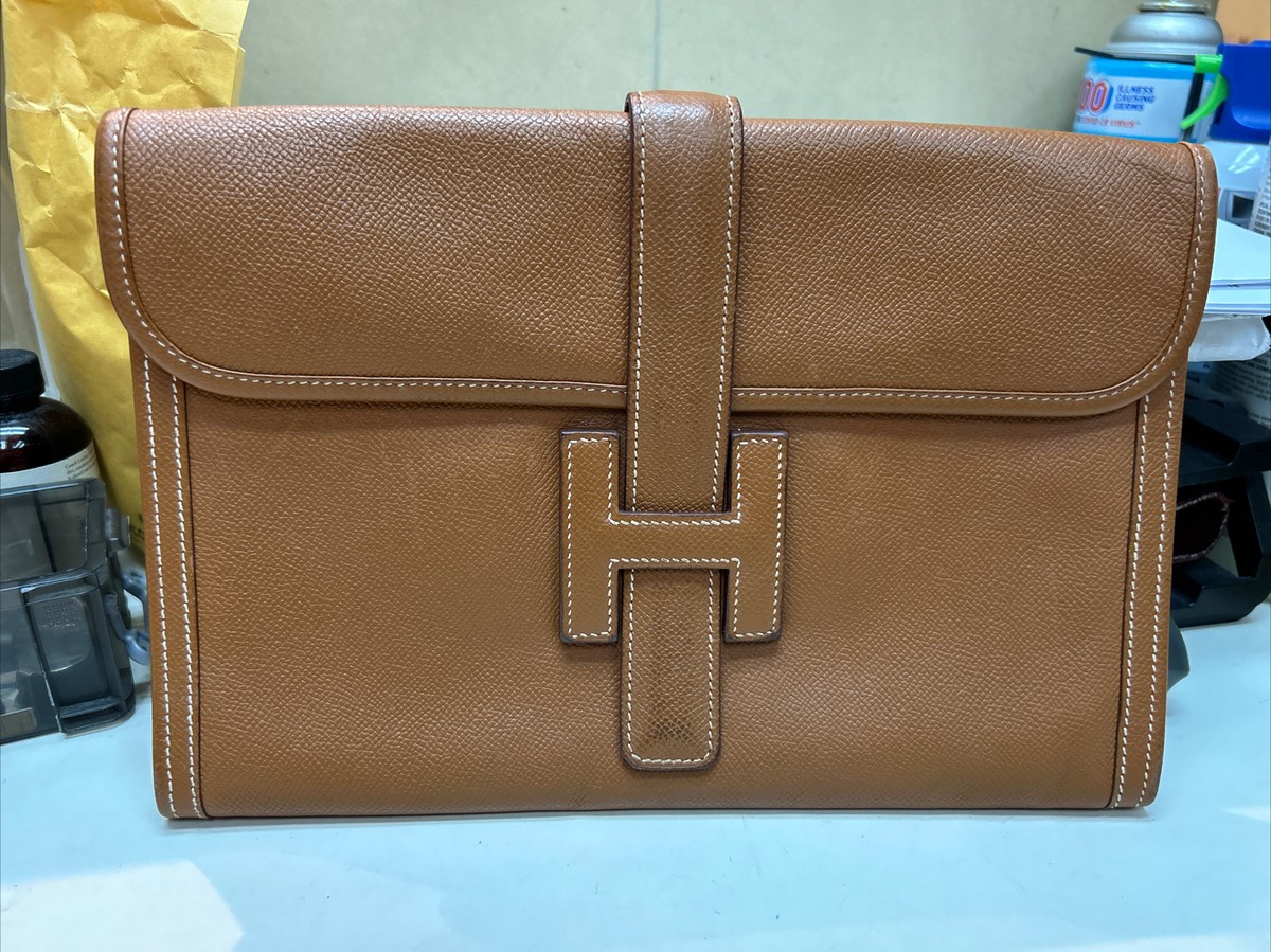 Hermes Jige Elan 29cm Brown Leather Clutch Bag | eBay