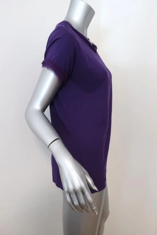 Lanvin Tee Purple Chiffon-Trim Cotton Jersey Size Small Short Sleeve Top - Image 3 of 4