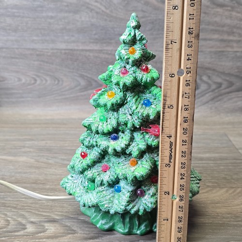 Vintage Lighted Green Ceramic Christmas Tree 8 Inch Holiday Decoration w Bulbs - Picture 11 of 13