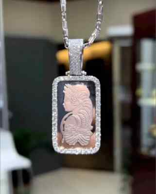Fortuna Swiss Gold Bar Pendant 14k White Gold Plated Round Lab Created Diamond