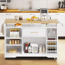 Arbrest 47 Inch Kitchen Island On Wheel Island Cart with Power Outlet Spice Rack