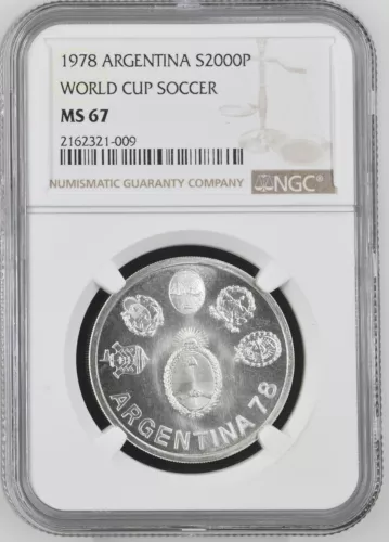 1978 ARGENTINA SILVER 2000 PESOS S2000P WORLD CUP SOCCER NGC MS 67