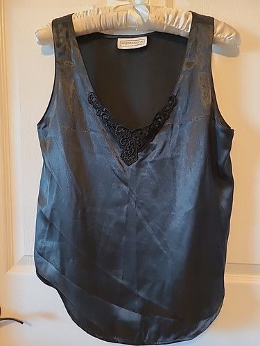 Impressions of California Cami Tank Top Medium Black Lingerie Satin Y2K Babydoll