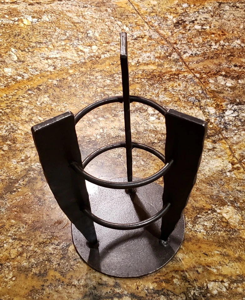 MCM Welded Metal with Glass insert Candle Holder or Vase Art Deco 9.25" H Rustic - Image 2 of 4