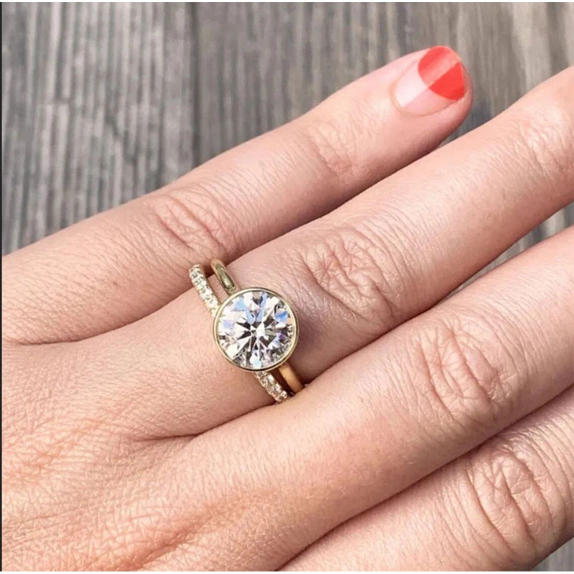 2.50Ct Round Simulated Diamond Bezel Set Wedding Ring Set 14k
