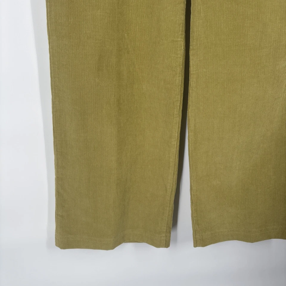 Pantalones de Pana Pierna Ancha Verde Oliva Cintura Alta Estilo Retro Pantalones Foto 3 de 4