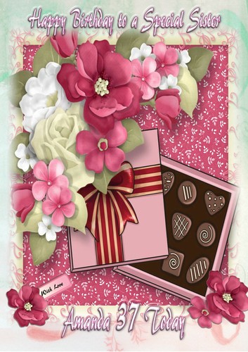 Tarjeta personalizada de cumpleaños de madres día mamá nana madre flores chocolates. - Imagen 1 de 2