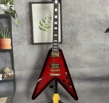 Custom Red Fly V  Flame Maple Top Electric Guitar Hh Pickup Fixed Bridge 6string