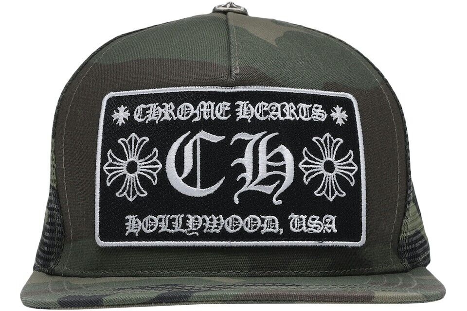 Chrome Hearts Hollywood USA Trucker Hat Black Green Camo Chrome Hearts Hollywood USA Trucker Hat Black Green Camo