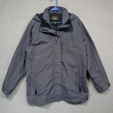 LL Bean Jacket Womens Medium Reg Gray Hooded Zip Up Nylon OUW49 SHELL ONLY