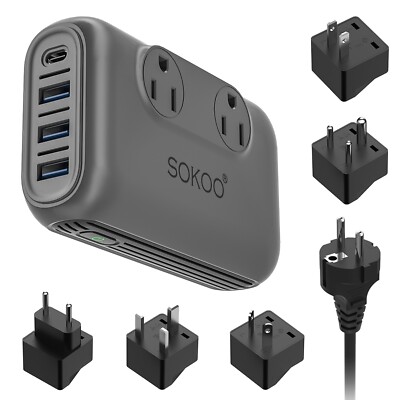 220V to 110V Step Down Voltage Converter 230W Power Converter 2-Outlet 4 USB