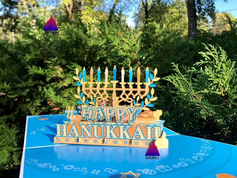 Tarjeta de Felicitación 3D Pop Up Iluminación Janucá Festival Menorá Familia Amigos Regalo Foto 2 de 4