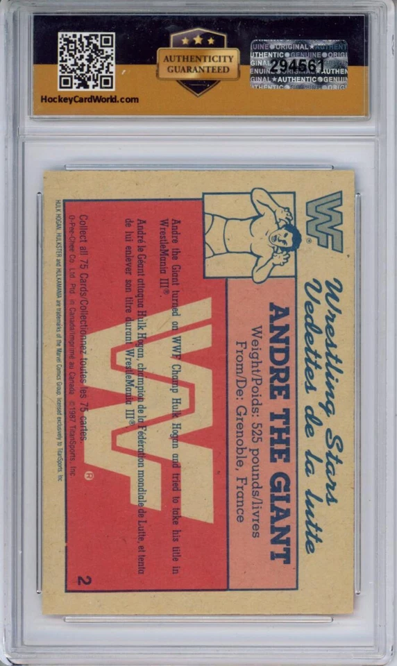 1987 O-Pee-Chee WWF #2 Andre The Giant Rookie RC - Encased 294561 - Image 2 of 2