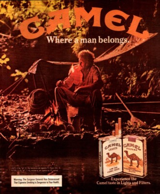 MAN CAMPFIRE CAMEL LIGHTS CIGARETTES Vintage 1980's 8" X 10.75" Magazine Ad M138 Australia