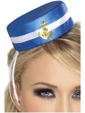 Mini Sailor Hat Blue White Gold Womens Adult Ladies Headband GOB Navy Head Band