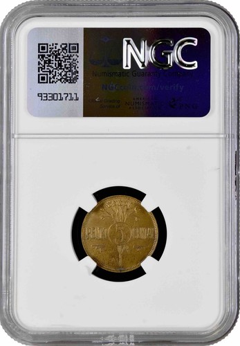 Lithuania 5 Cent 1925, NGC MS63, "First Republic (1925 - 1938)" - Picture 2 of 2