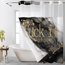 No Hook Shower Curtain and Liner Set Funny Words Black Marble Shower Curtain
