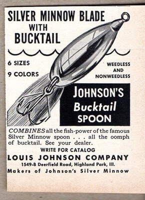 1961 Print Ad Johnsons Bucktail Spoons Fishing Lures Highland Park,IL