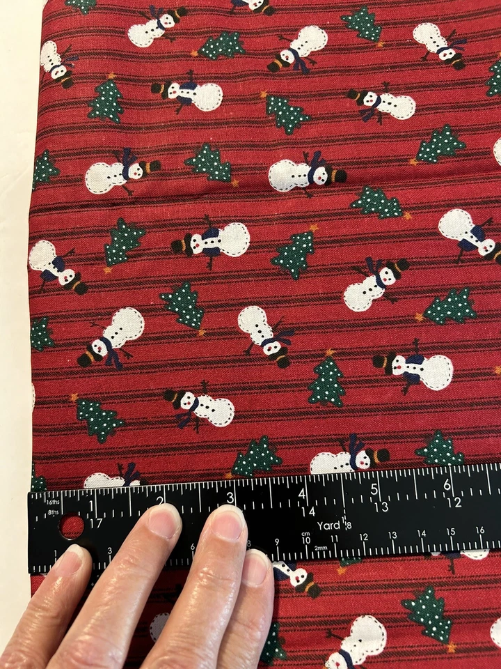 Christmas cotton fabric RED stripe blender snowman toss Cranston 2 Yards X 44” - Image 2 of 4