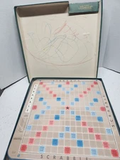 Vintage (1948 & 1954) SCRABBLE Game Deluxe Edition Selchow & Righter w Turntable