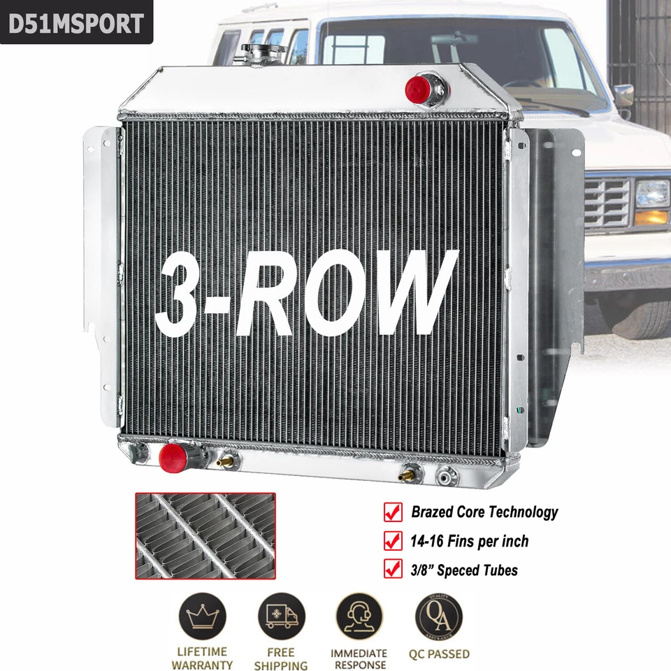 3 Rows Radiator For 79-91 Ford E100 E150 E250 E350 Econoline Club Wagon 5.8L AT - Imagem 2 de 4