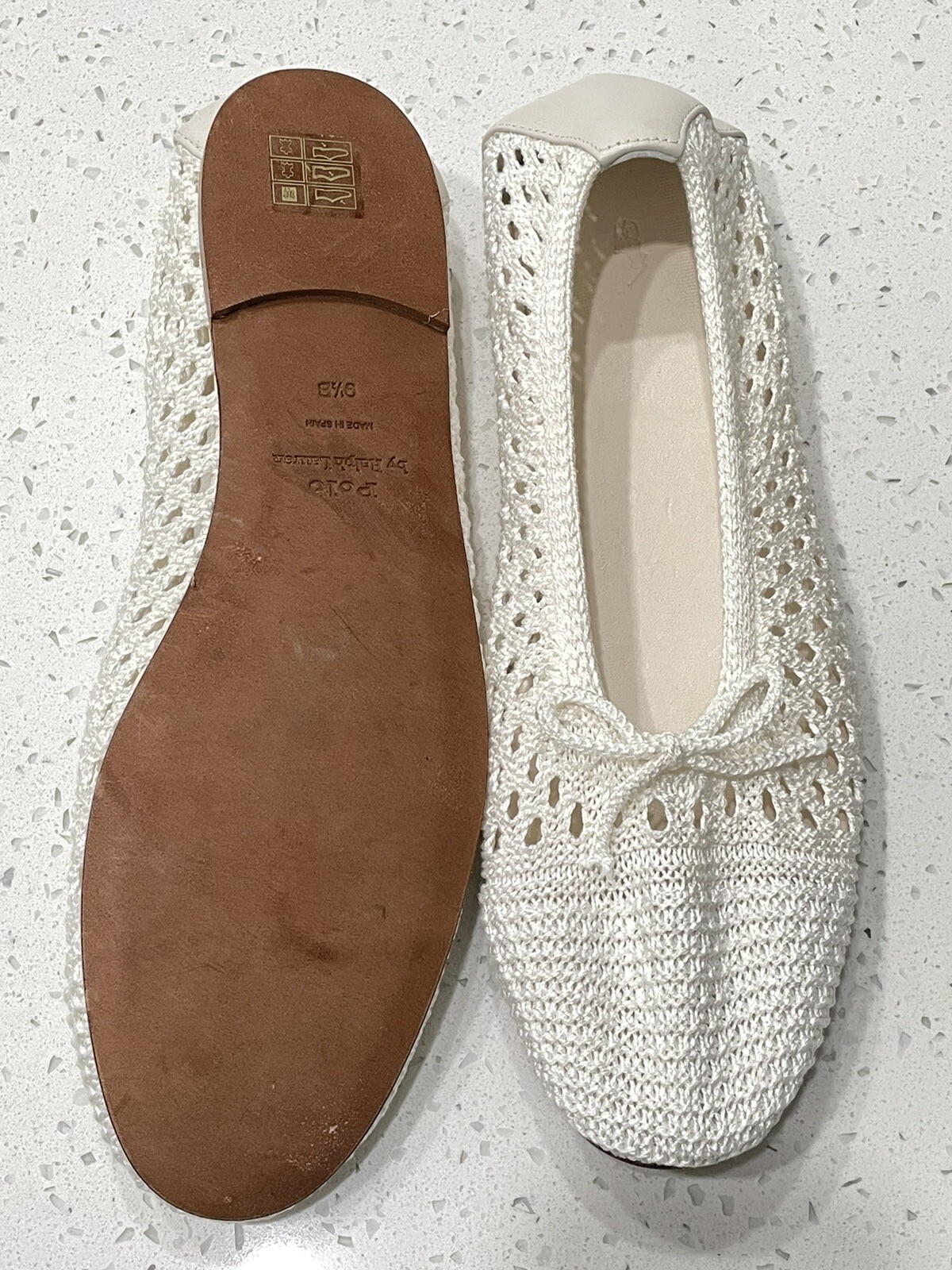 $348 Polo Ralph Lauren Crochet Ballet Flats White Cream Bow Tie Women's Size 9.5 thumbnail 5