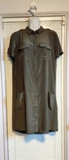 SEZANE Calya Silk Shirt Dress with Slip Olive Green 38