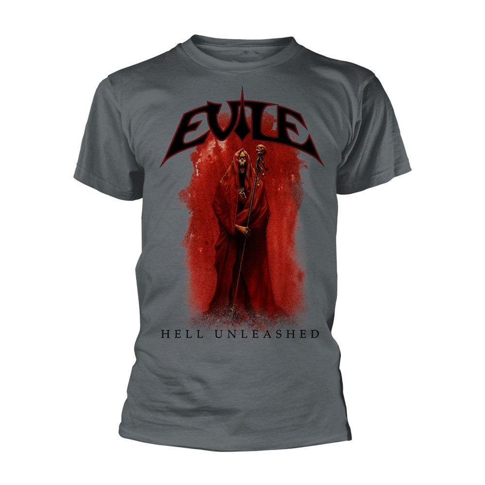 EVILE - HELL UNLEASHED (CHARCOAL) GREY T-Shirt, Front - Back Print Medium