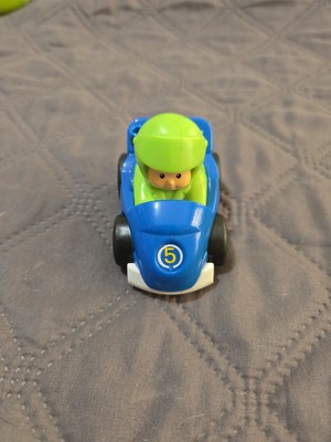 Fisher Price Little People WHEELIES BLUE RACE CAR w/ BOY DRIVER #5 Rare!