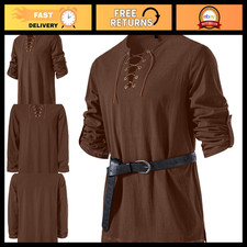 Men's Vintage Pure Cotton Renaissance Shirt - Classic Costume Top, No Belt
