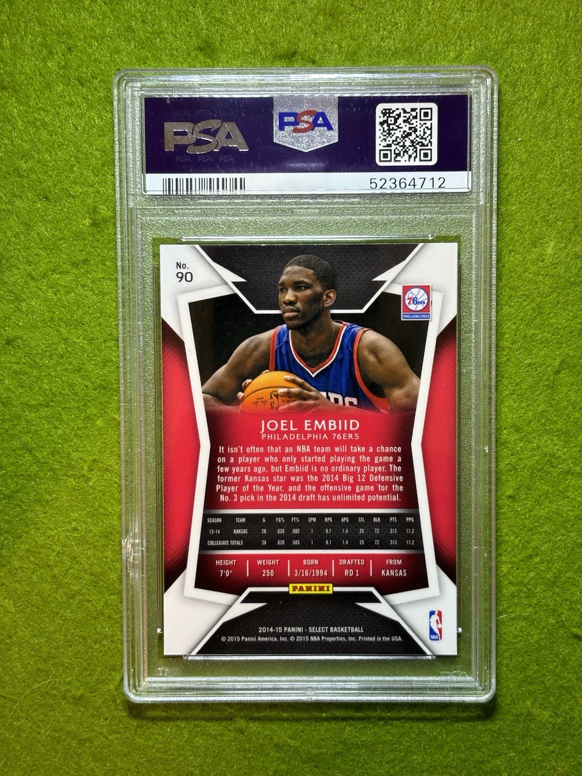 Joel Embiid PSA 10 ROOKIE CARD GEM MINT 76ers 2014-15 Panini Select CONCOURSE RC view 2