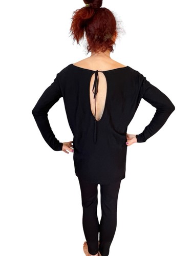 WOMEN'S VINCE FEATHERWEIGHT BLACK DOLMAN CASHMERE TUNIC SWEATER OPEN TIE BACK S - Picture 6 of 9