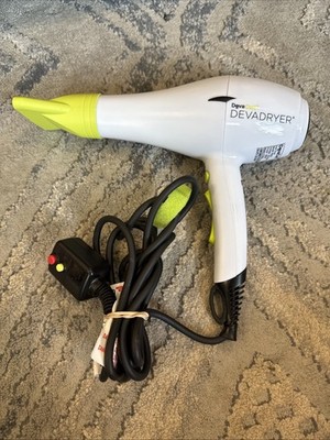 DevaCurl DevaDryer Hair Dryer White w/ Concentrator Nozzle Attachment Tested