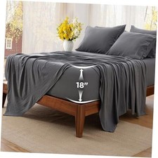 Bedsure Deep Pocket Sheet Set - 6 Piece, Prewashed Ultra-Soft Size King Grey