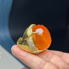 Real Natural Inlay Ice yellow Burmese Jade Jadeite pigeon egg Amulet Rings