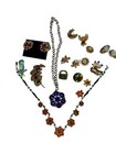 Vintage Jewelry Lot  Art  Nouveau Floral Necklace Micro Mosaic Earrings Heliotro — photo 1