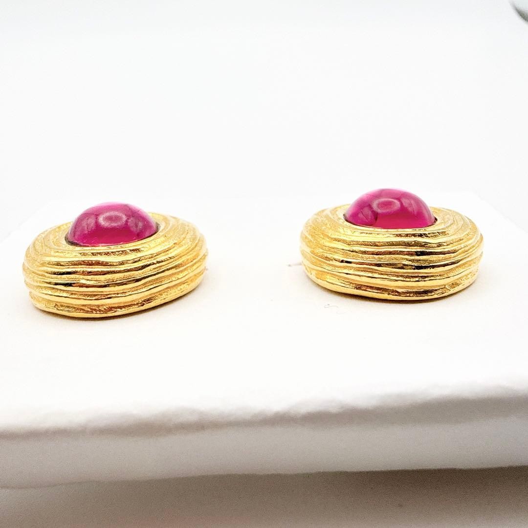 GIVENCHY 3006-3 Earrings Color Stone Pink Gold Vintage Rare Japan Limited thumbnail 4