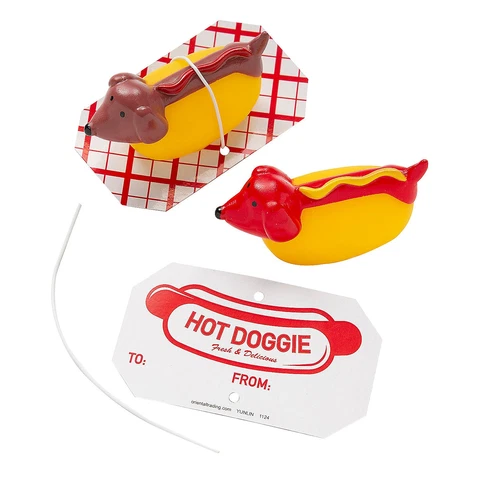 Fun Express Mini Hot Doggies Characters Plastic Toys with Card 2 1/2" x 1 1/4",