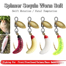Spinner Sequin Worm Bait Flies Fishing Lure Hook for Trout/Steelhead/Salmon/Bass