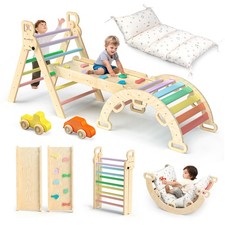 Pikler Triangle Set with Cushion - Climbing Toys for Toddlers 9-in-1, Montess...